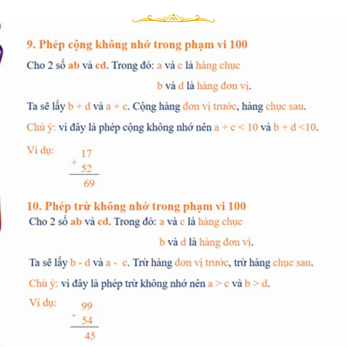 phép cộng và phép trừ không nhớ